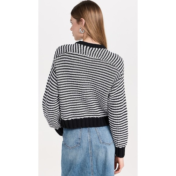 NWT $158 Evereve Pistola Adina Black White Stripe Knit Cotton Sweater Sz SMALL - Picture 2 of 16